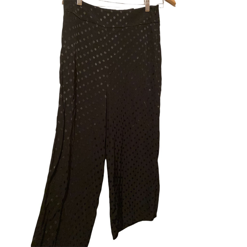 Express Womens Cropped Pants Black‎ Polka Dot Textured High Rise 8 New
